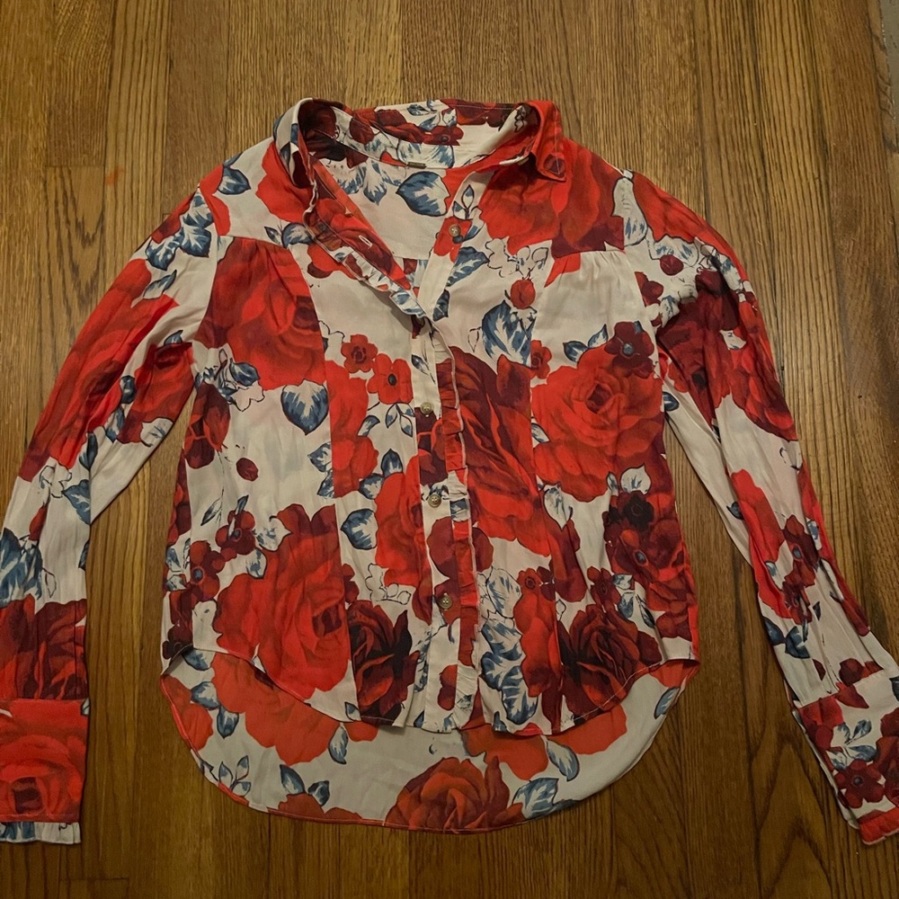 Free People Button Down Rose Print Blouse - Picture 2 of 4